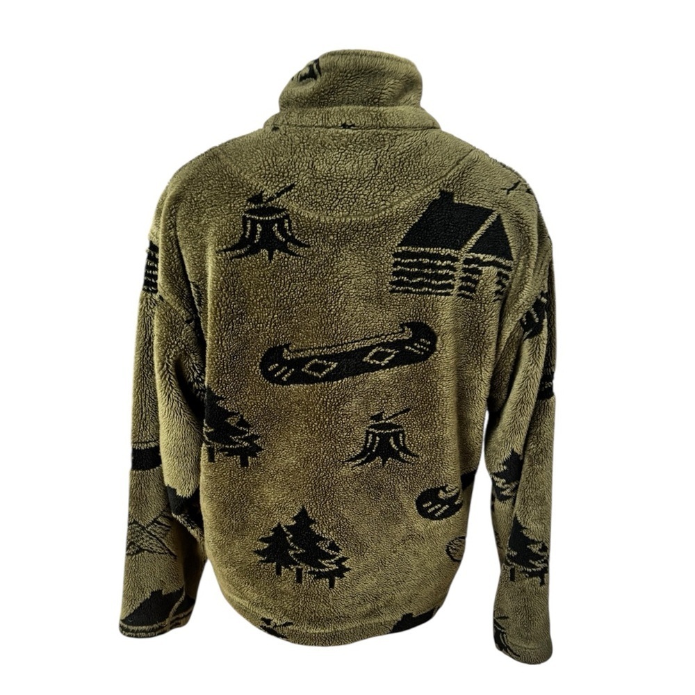Vintage True Grit Cabin Fever Fleece Jacket Olive Green Nature Print USA Size M - Picture 3 of 10
